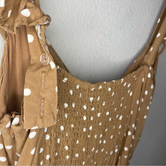 L Space Polka Dot Ruffle Jumpsuit Brown Sleeveless Tie Front Size Medium - Picture 6 of 7